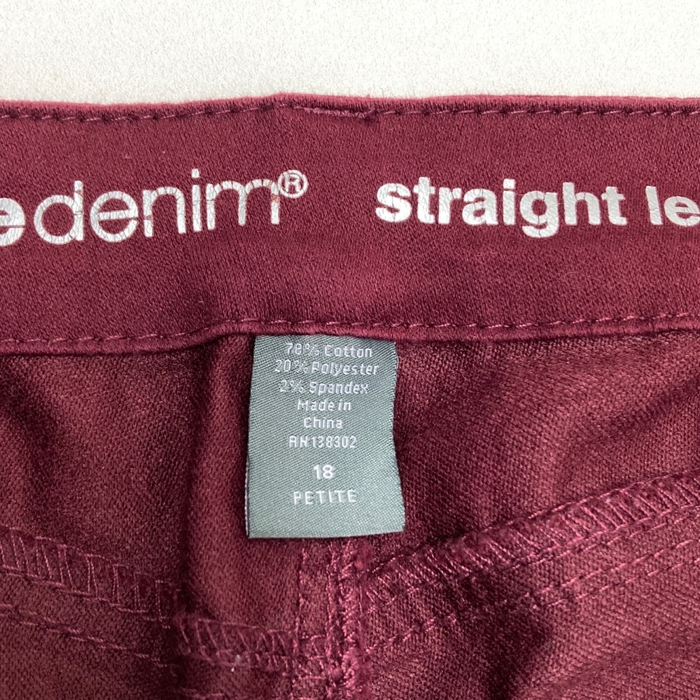 Avenue Denim Straight Leg Maroon Pants Size 18P - Picture 9 of 9